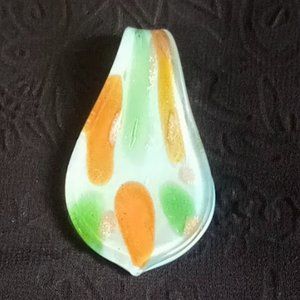 Gold and Green Glass Necklace Raindrop Charm